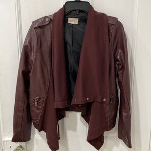 Jolt faux leather Moto jacket in burgundy/merlot color